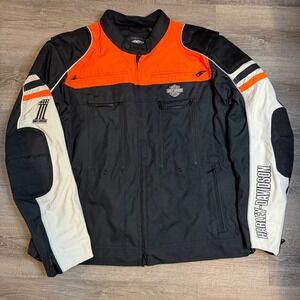 Harley-Davidson Mens Textile Motorcycle Riding Jacket Black Orange White 2XL